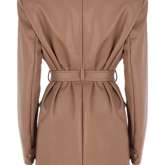 Tan Vegan Leather Belted Jacket 🧥 Dress - Picture 15 of 15